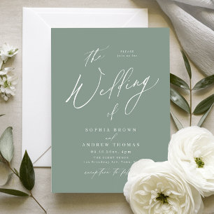 Sage Green modern script minimalist wedding Invitation