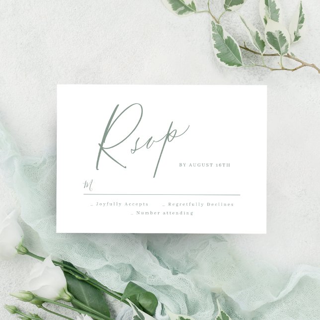 Sage Green modern script minimalist wedding RSVP (Sage Green modern script minimalist wedding RSVP)