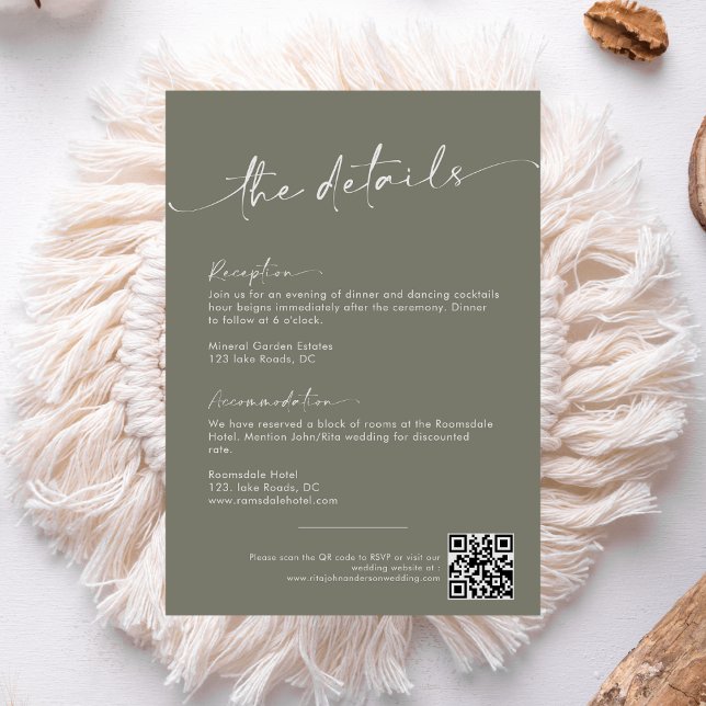 Sage Green Modern Script Wedding Details Enclosure Card (Creator Uploaded)