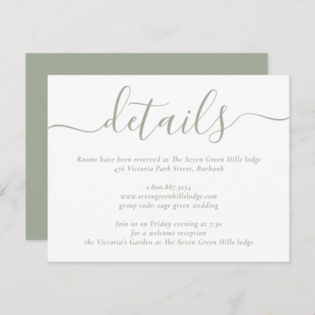 Sage Green Modern Script Wedding Enclosure Card (Front/Back)