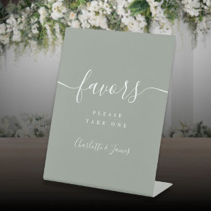 Sage Green Modern Script Wedding Favours Table Pedestal Sign