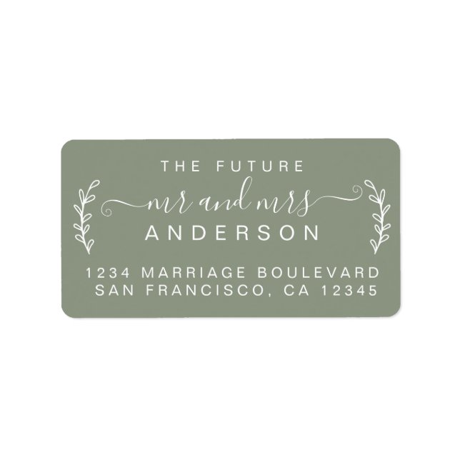 Sage Green Modern Script Wedding Return Address Label (Front)