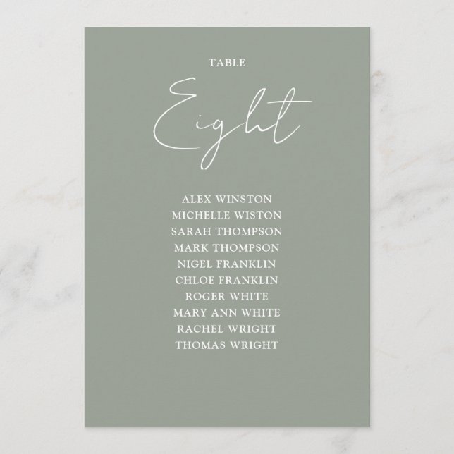 Sage Green Modern Seating Chart Table Number (Front)