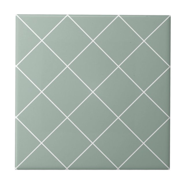 Sage Green Modern Simple Geometric Grid Ceramic Tile (Front)