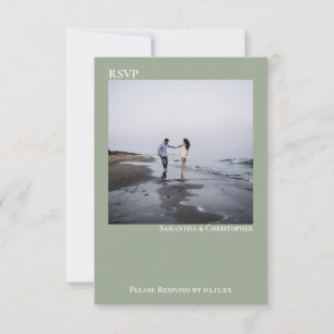 Sage Green Modern Simple Minimalist Photo Wedding RSVP Card