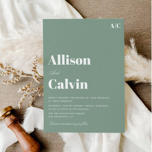 sage green modern text wedding invitation