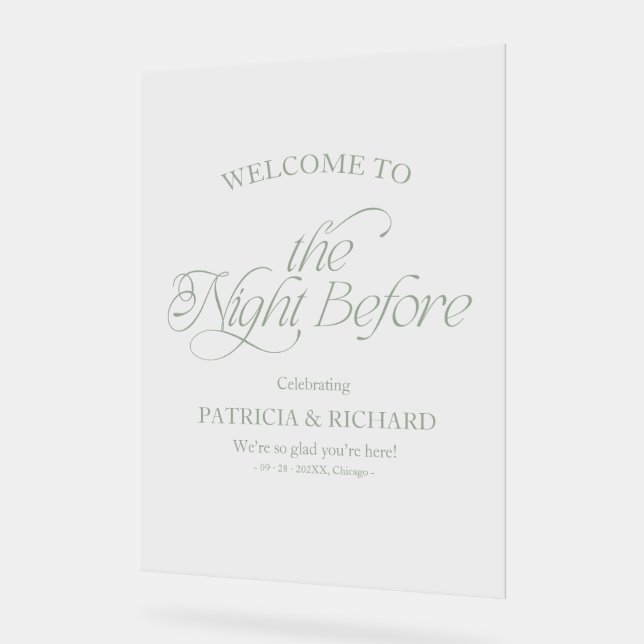 Sage Green Modern The Night Before Welcome Sign (Angle)