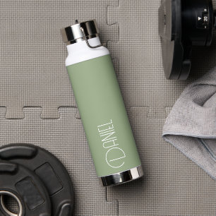 Sage Green Modern Typography Personalised Water Bottle