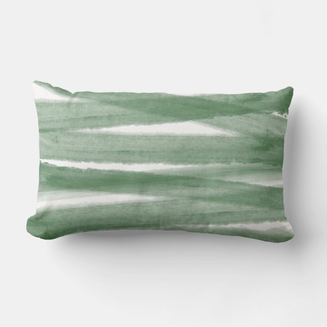 Sage Green Modern Watercolor Striped Lumbar Cushion (Front)