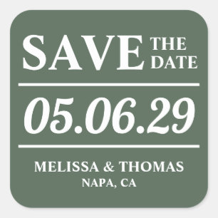 Sage Green  Modern Wedding Save The Date Sticker