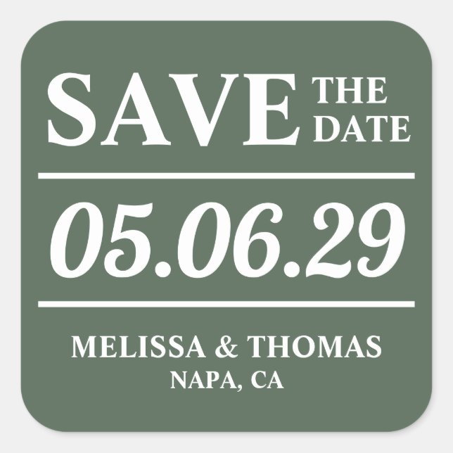 Sage Green  Modern Wedding Save The Date Sticker (Front)