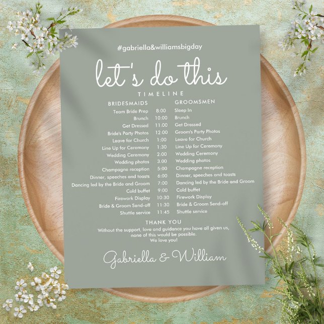 Sage Green Modern Wedding Schedule Timeline (Creator Uploaded)