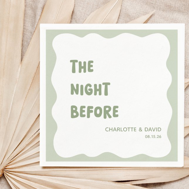 Sage Green Modern Welcome Party Rehearsal Dinner Napkin (Elevate 'The Night Before' with these elegant sage green napkins at your chic rehearsal dinner.)