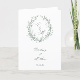 Sage Green Monogram Botanical Wreath Wedding Program