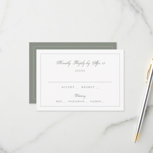 Sage Green Monogram Classic Wedding RSVP Card (Front/Back In Situ)