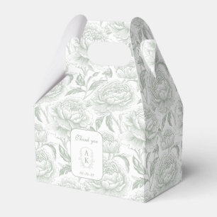 Sage Green Monogram Crest Chinoiserie Peonies Favour Box