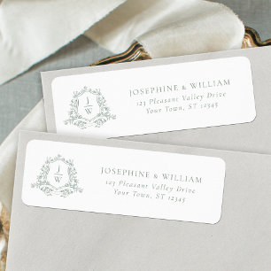 Sage Green Monogram Crest Wedding Return Address Label