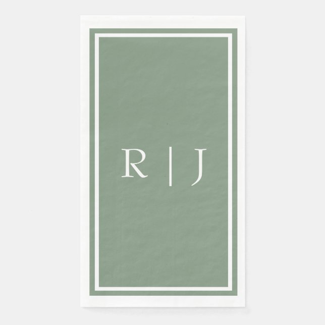 Sage Green Monogram Custom Name Simple Wedding Napkin (Front)