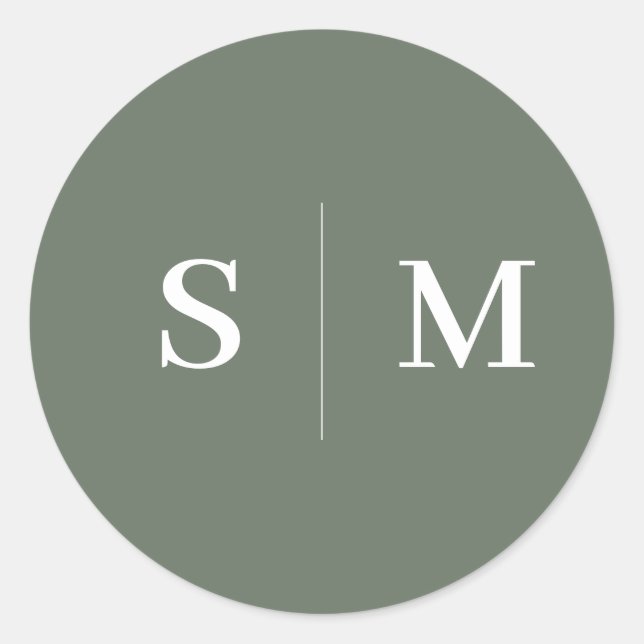 Sage Green Monogram Elegant Wedding Classic Round Sticker (Front)