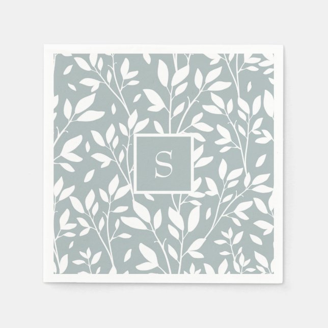 Sage Green Monogram Floral Cottage Pattern Napkin (Front)