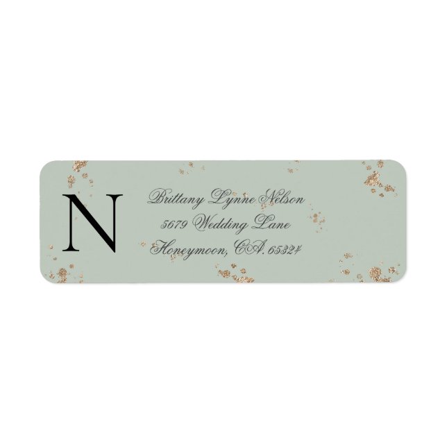 Sage Green Monogram Gold Glitter Return Address Label (Front)