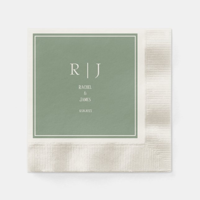 Sage Green Monogram Initial Trendy Modern Wedding Napkin (Front)