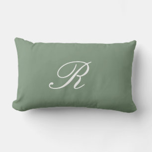 Sage Green Monogram Initial Wedding Gift Favor Lumbar Cushion