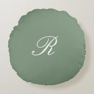 Sage Green Monogram Initial Wedding Gift Favour Round Cushion