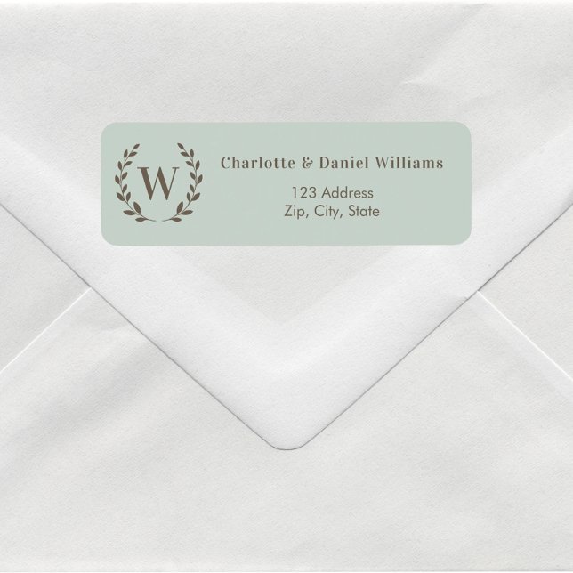 Sage green monogram initial wreath return address label (Creator Uploaded)