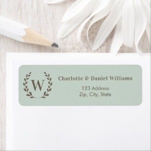 Sage green monogram initial wreath return address return address label