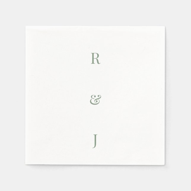 Sage Green Monogram Initials Engagement Wedding Napkin (Front)