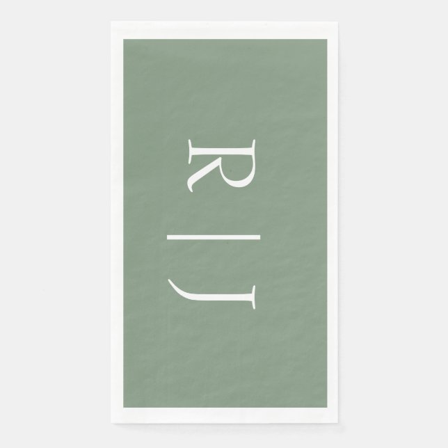  Sage Green Monogram Initials Letters Wedding Napkin (Front)