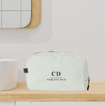Sage green monogram initials name dopp kit<br><div class="desc">A sage green background colour,  black text. Personalise and add your monogram initials and full name.</div>