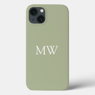 Sage Green Monogram Initials Trendy Boho iPhone 13 Case