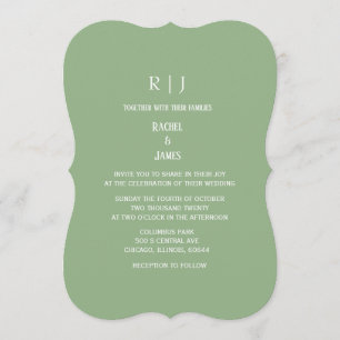 Sage Green Monogram Initials Trendy Wedding Invitation
