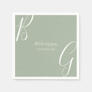 Sage Green Monogram Initials Wedding  Napkin