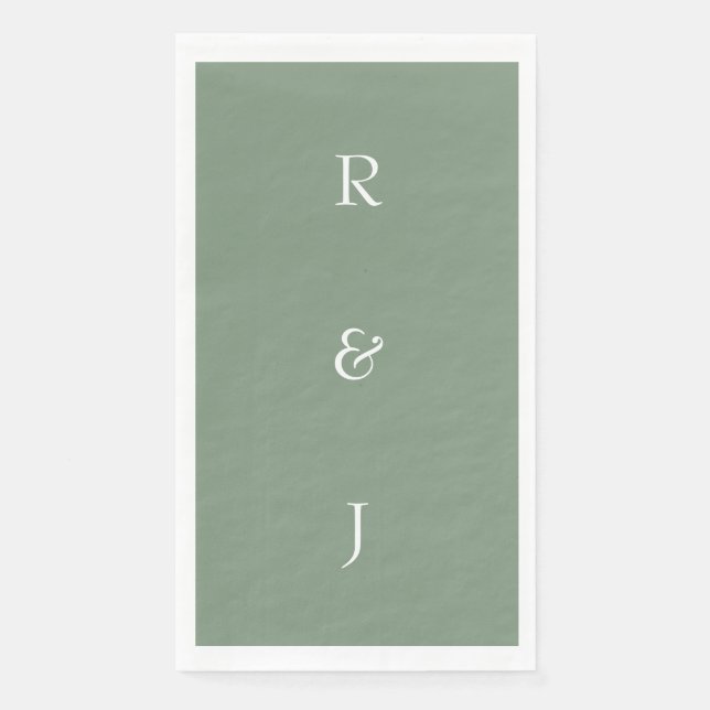 Sage Green Monogram Initials White Elegant Wedding Napkin (Front)