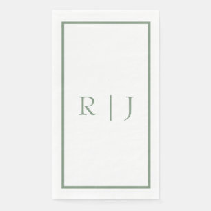Sage Green Monogram Initials White Simple Wedding Napkin