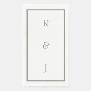 Sage Green Monogram Initials White Trendy Wedding Napkin