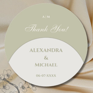 Sage Green Monogram Japandi Wedding Thank You Classic Round Sticker
