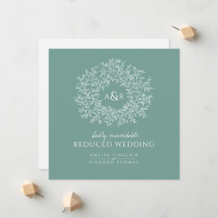 Sage green monogram leaves smaller wedding announcement