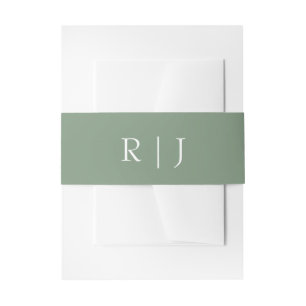  Sage Green Monogram Letters Engagement Wedding Invitation Belly Band