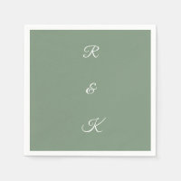 Sage Green Monogram Letters White Elegant Wedding