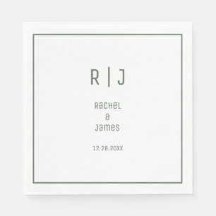 Sage Green Monogram Minimal Elegant Modern Wedding Napkin
