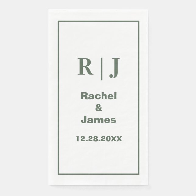 Sage Green Monogram Minimal Elegant Modern Wedding Napkin (Front)