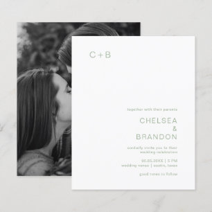 Sage Green Monogram Modern Budget Wedding Invite