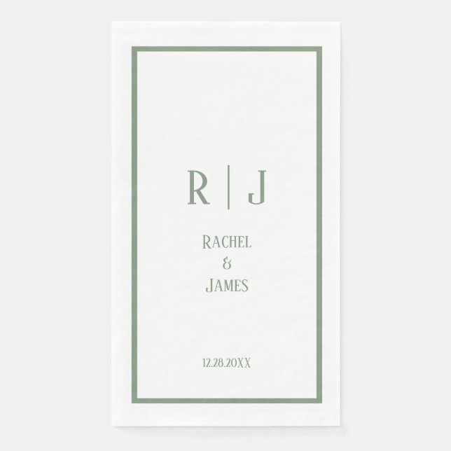 Sage Green Monogram Name Minimal Elegant Wedding Napkin (Front)