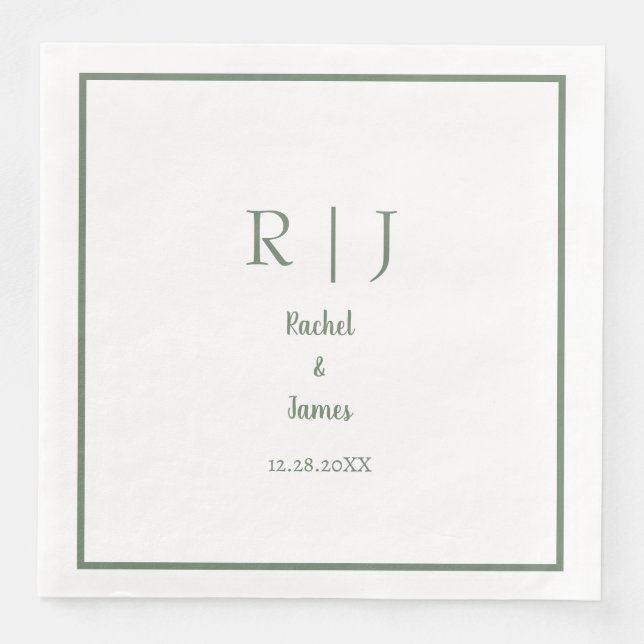 Sage Green Monogram Name Minimal Elegant Wedding Napkin (Front)