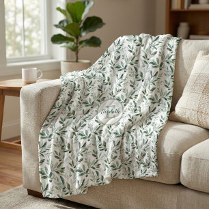 Sage Green Monogram Rustic Olive Pattern Fleece Blanket