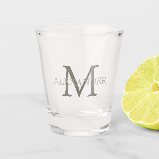 Sage Green Monogram Shot Glass (Front)